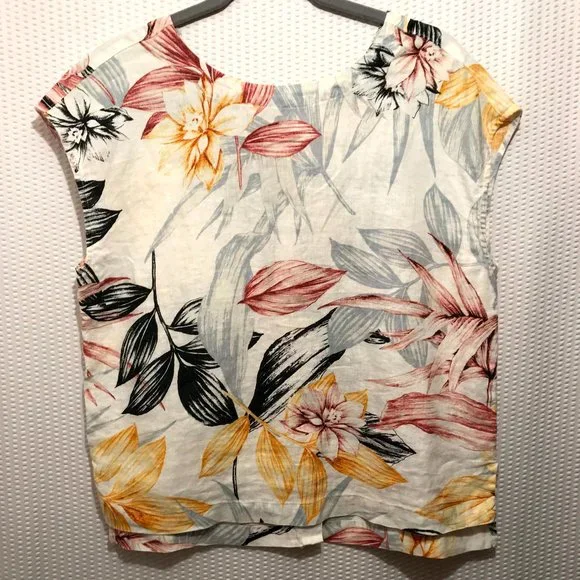 C&C CALIFORNIA 100% linen leaf print colorful shirt Size small Sleeveless - Picture 1 of 7